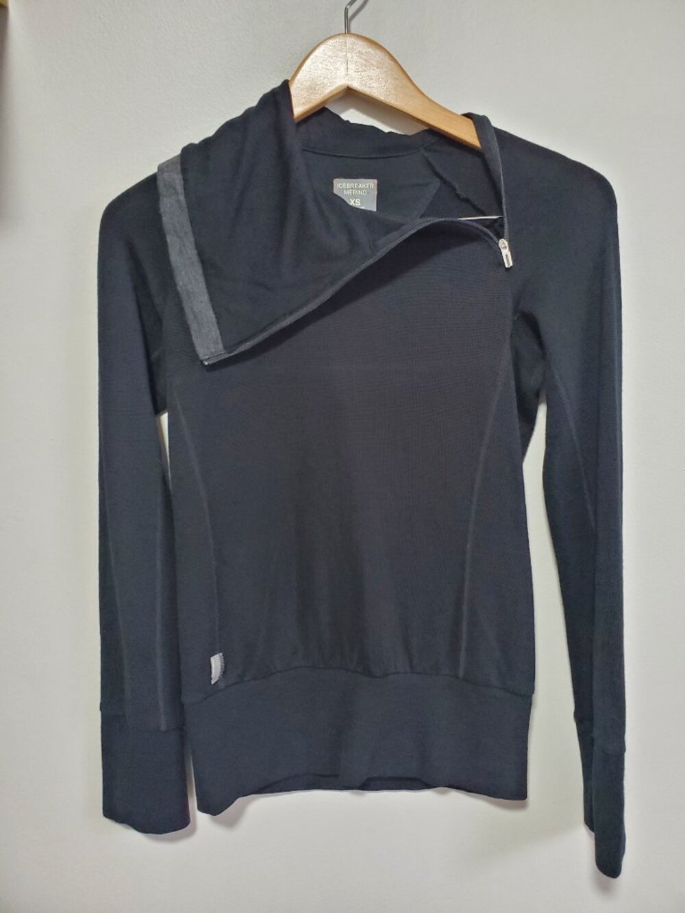 ICEBREAKER Boreal Merino Wool Pullover Sweater Top Blk XS Asymmetric Zip Collar